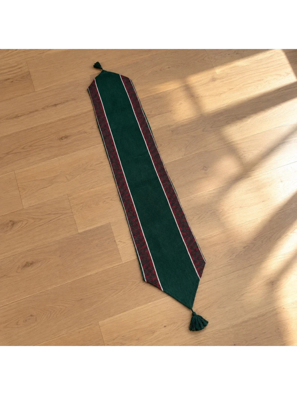 Vintage Christmas Table Runner Green Red Cotton Tassels Holiday Decor India